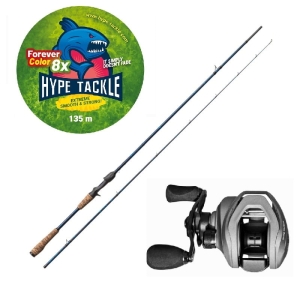 Zestaw Hype Tackle H5 2,23m Up To 50g 2cz Cast + Multiplikator Hype Tackle H5 120LH RIGID 8.1:1 + Hype Tackle WP8 Red Fluo 0,15mm 11,4kg 135m FEC