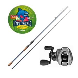 Zestaw Hype Tackle H5 2,51m Up To 90g 2cz Cast + Multiplikator Hype Tackle H5 120LH RIGID 8.1:1 + Hype Tackle WP8 Red Fluo 0,20mm 15,5kg 135m FEC