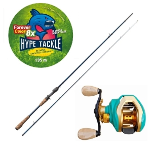 Zestaw Hype Tackle H5 2,23m Up To 50g 2cz Cast + Multiplikator Hype Tackle H5 120LH VIVID 8.1:1 + Hype Tackle WP8 Green Fluo 0,15mm 11,4kg 135m FEC