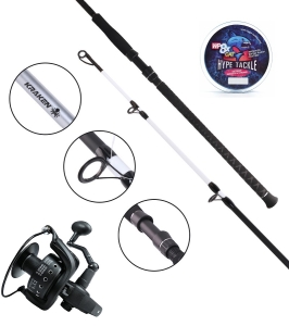 Zestaw Wędka Kraken CATFISH Glo 330cm Do 450G + Kołowrotek Kraken Black Pearl Cat 10000 + Plecionka Hype Tackle WP8 Blue 0,40mm, 39kg 300m (1)