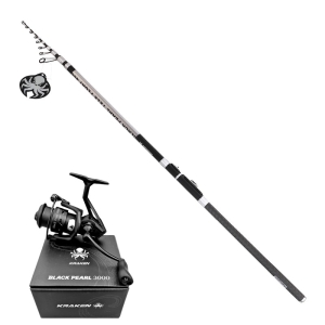 Zestaw Wędka Kraken Black Pearl TELE FLOAT 4,00m 6cz Do 20G + Kołowrotek Kraken Black Pearl 2000 (1)