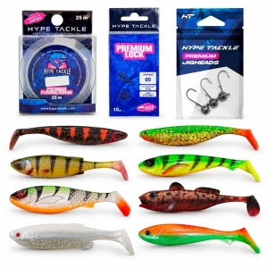 Zestaw Przynęt Premium Zander 16 gum 7,5-12cm + główki jigowe, fluorocarbon i agrafki